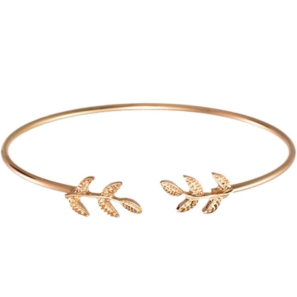 Boho Olive Leaf Branch Cuff Bracelet Alloy Wire Bangle Adjustable Open Bracelet